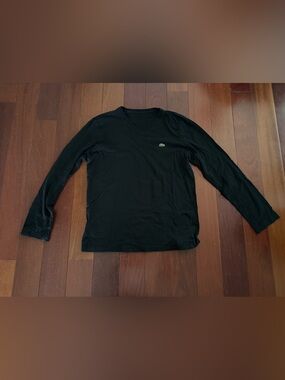 Lacoste Black V-Neck Long Sleeve Shirt with Green Crocodile Logo